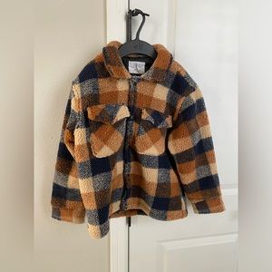 ZARA Boys Plaid Faux Shearling Sherpa Shirt Jacket Quilted Lining, Sz 8-9 yrs